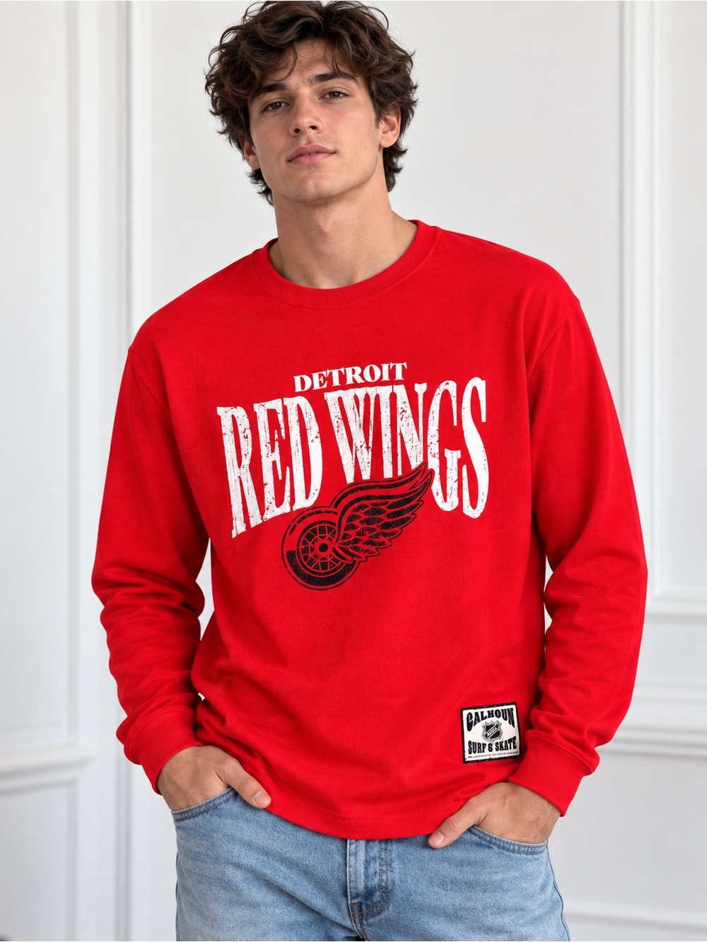 NWT Detroit Red Wings Men's Red Crewneck Long slevee